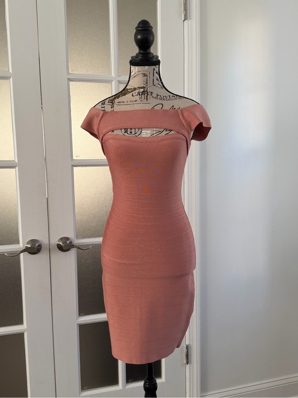 Marciano One-Shoulder Bandage Dress in Dusty Rose